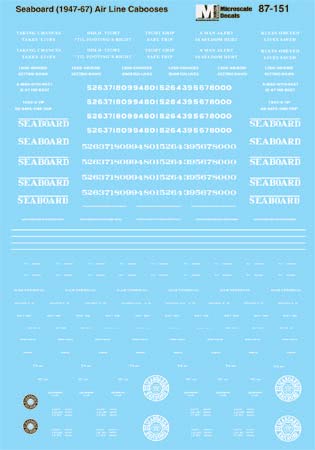 Microscale 87-151 HO1 950-60 Seaboard Air Line Cabooses Waterslide Decal Sheet