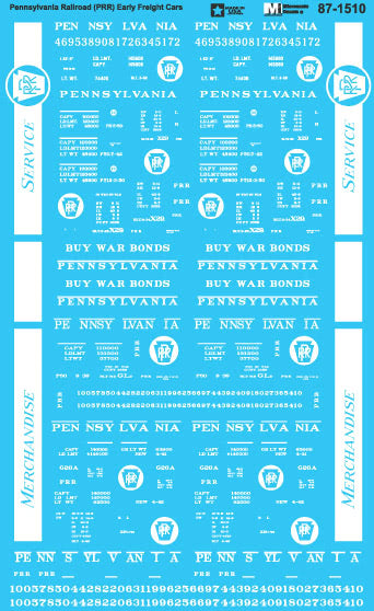 Microscale 87-1510 HO Pennsylvania Railroad Early Freight Cars Decal Sheet