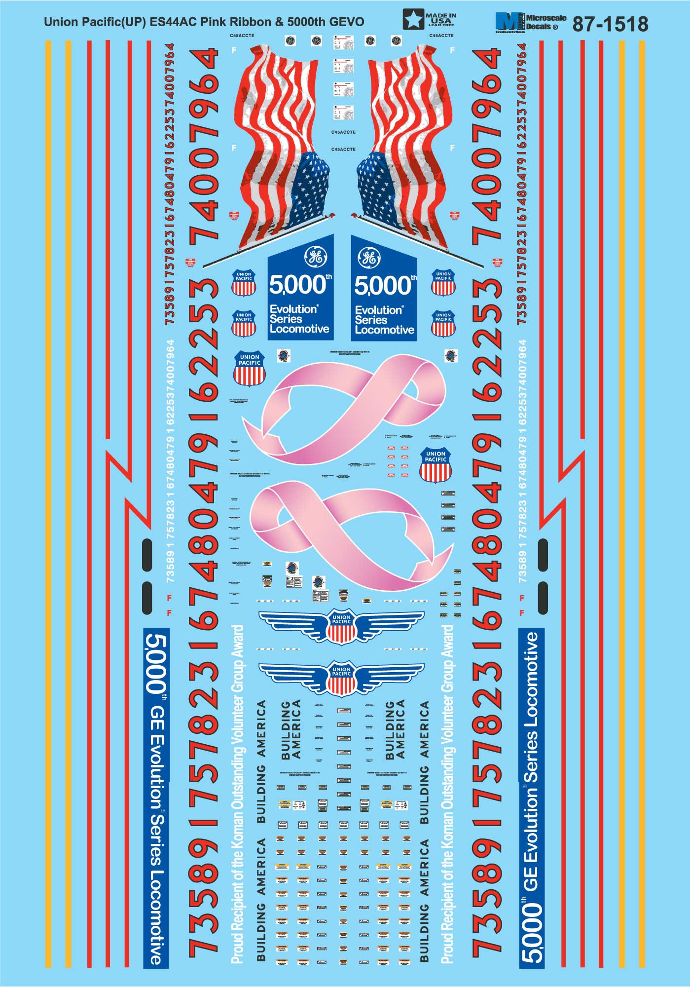 Microscale 87-1518 HO UP ES44AC Pink Ribbon & 5000th GEVO Decal Sheet