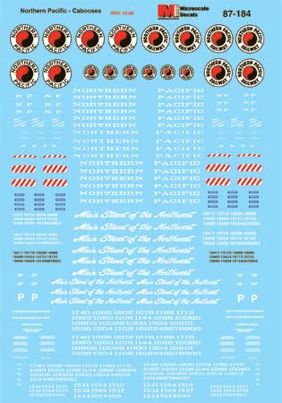 Microscale 87-184 HO 1930-1970 Northern Pacific Cabooses Waterslide Decal Sheet