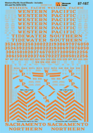 Microscale 87-187 HO 1970-1979 Western Pacific Diesel Hoods & Cabs Decal Sheet