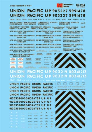 Microscale 87-254 HO Union Pacific M-O-W Waterslide Decal Sheet