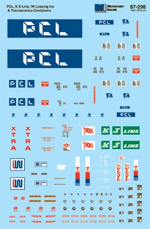 Microscale 60-298 N PCL & KS Lines/IW Leasing 40'' Containers & Vans Decal Sheet