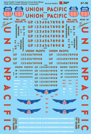 Microscale 87-36 HO 1959-1975 Union Pacific Hood & Cab Diesels Decal Sheet