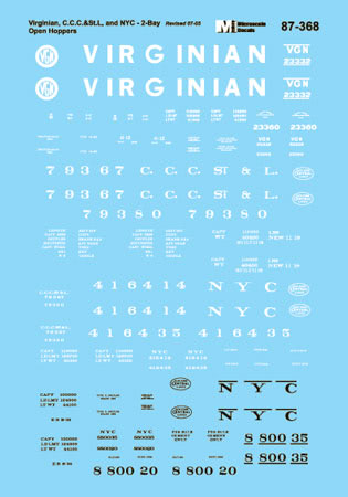 Microscale 87-368 HO Assorted Freight Open 2-Bay Hopper Decal Sheet