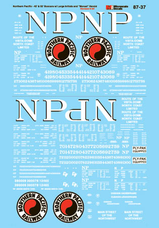 Microscale 87-37 HO 40'', 50''& 60'' Northern Pacific Box Car Decal Sheet