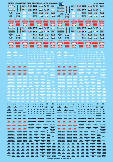 Microscale 87-48 HO Diesel Locomotive Data Builders Plates Decal Sheet