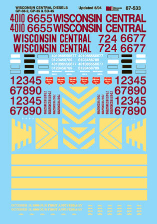 Microscale 87-533 HO 1987-2001 Wisconsin Central Diesels Decal Sheet