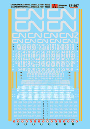 Microscale 87-567 HO 1961-1992 Canadian National Diesel Decal Sheet