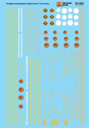 Microscale 87-593 HO Chicago Great Western Diesels F & GP Units Decal Sheet