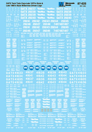 Microscale 87-625 HO GATX TankTrain Late Tank Cars Waterslide Decal Sheet