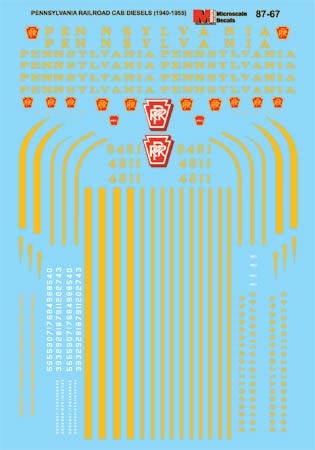 Microscale 87-67 HO PRR Cab Diesels and Electric Locomotives Decal Sheet