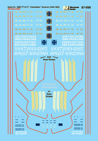 Microscale 87-699 HO ATSF Cat Whiskers Scheme EMC/EMD FT & F7 Diesel Decal Sheet