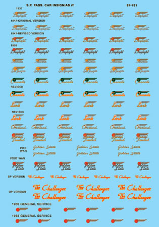 Microscale 87-761 HO Southern Pacific Passenger Car Decal Sheet