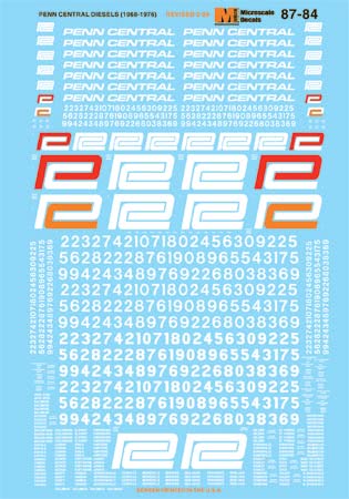 Microscale 87-84 HO 1968-1976 Penn Central Diesels Waterslide Decal Sheet
