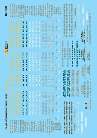 Microscale 87-859 HO Chicago & North Western Passenger Car Decal Sheet