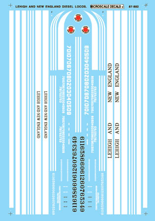 Microscale 87-882 HO Lehigh & New England Diesels Waterslide Decal Sheet