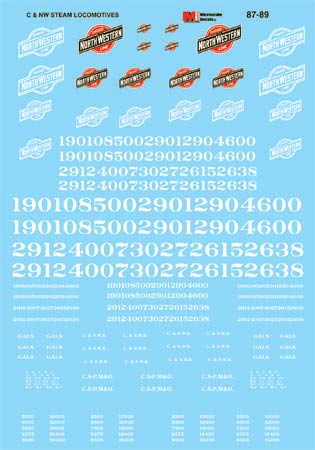 Microscale 87-89 HO 1929-1957 CNW Steam Locomotives Decal Sheet