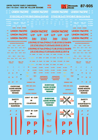 Microscale 87-905 HO 1941-1977 Union Pacific Cabooses CA-1 - CA-9 Decal Sheet