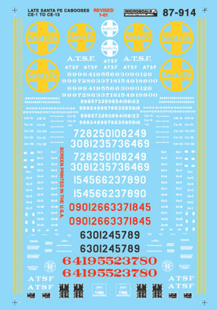 Microscale 87-914 HO Santa Fe Cabooses Waterslide Decal Sheet