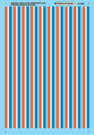 Microscale 87-950 HO Amtrak High Level Passenger Car Stripes Decal Sheet