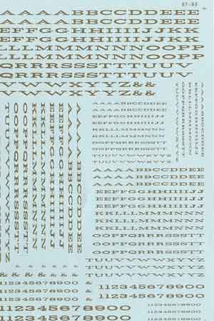 Microscale 90013 HO White Extended Roman Alphabets & Numbers Decal Sheet