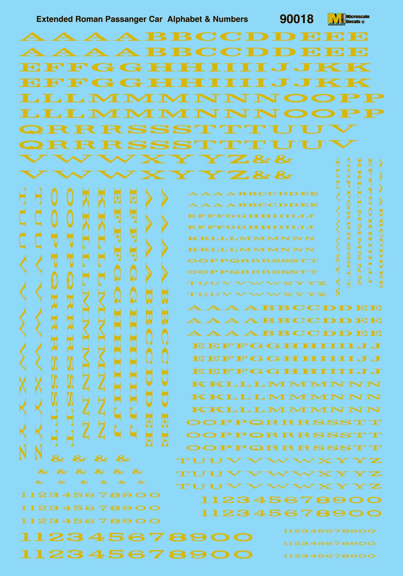 Microscale 90018 HO Dulux Gold Extended Roman Alphabets & Numbers Decal Sheet