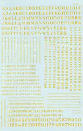 Microscale 90036 HO Yellow Condensed Roman Alphabets & Numbers Decal Sheet