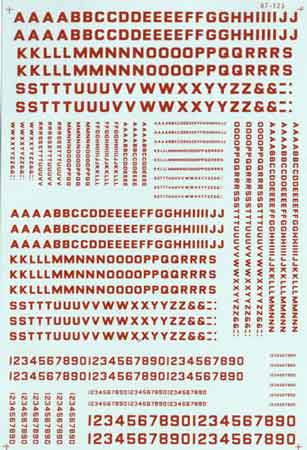 Microscale 90055 HO Red Block Gothic Alphabets & Numbers Decal Sheet
