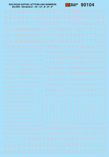 Microscale 90104 HO Silver Gothic Railroad Alphabets & Numbers Decal Sheet