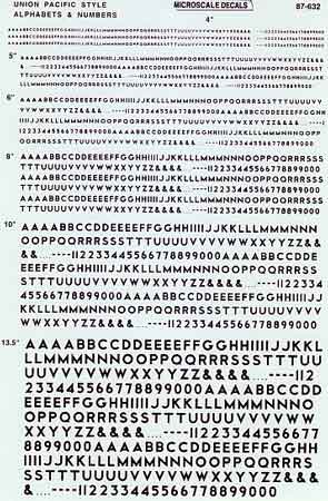 Microscale 90162 HO Union Pacific Style Lettering wihout Outline Decal Sheet