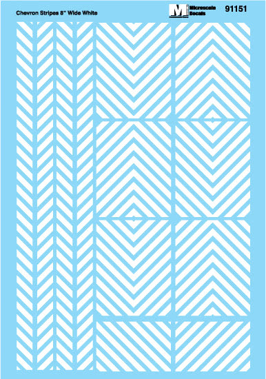 Microscale 91151 HO White 45-Degree Angle 8" Wide Barricade Stripes Decal Sheet