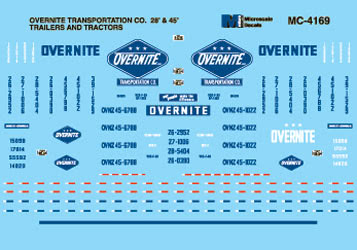 Microscale MC-4169 HO 1990+ Overnite Transportation Tractor/Trailer Decal Sheet