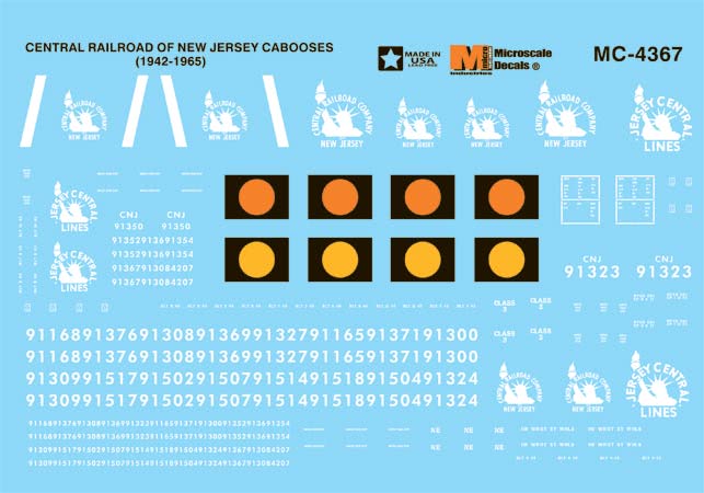 Microscale 60-4367 N 1942-65 Central Railroad of New Jersey Cabooses Decal Sheet