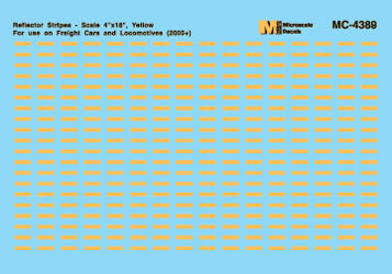 Microscale 60-4389 N Yellow 4 x 18 Reflector Stripes Waterslide Decal Sheet