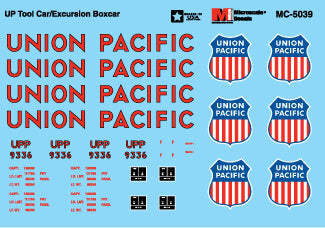 Microscale MC-5039 HO Union Pacific Tool Car/Excursion Boxcar Decal Sheet