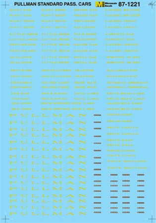 Microscale 87-1221 HO Pullman Heavyweight Pass Cars Gold Lettering Decal Sheet