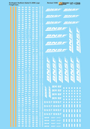Microscale 87-1288 HO BNSF White Wedge Swoosh Freight Cars 2006 Logo Decal Sheet