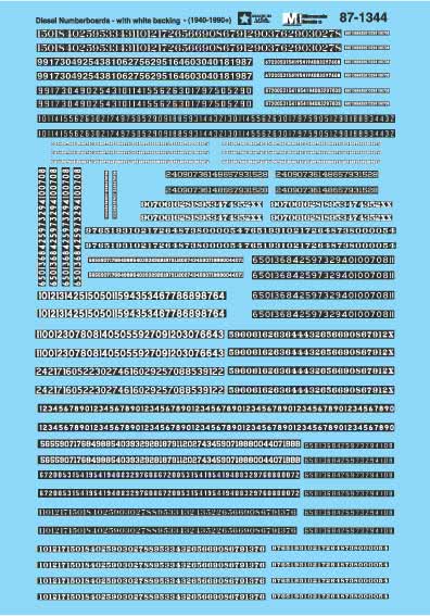 Microscale 87-1344 HO Diesel Numberboards with White Backing Decal Sheet