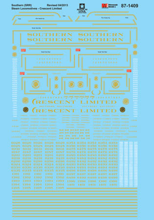 Microscale 60-1409 N Southern Steam Gold Leaf & Double Striping Decal Sheet
