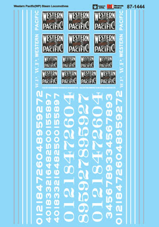 Microscale 87-1444 HO Western Pacific (WP) Steam Locomotives Decal Sheet