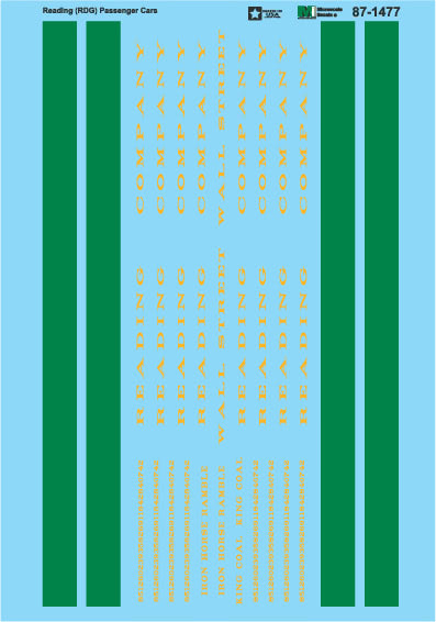 Microscale 87-1477 HO Reading Passenger Car Waterslide Decal Sheet