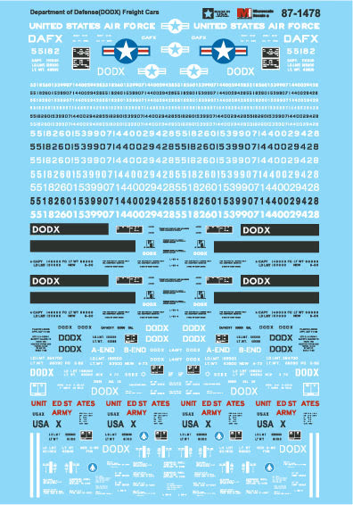 Microscale 87-1478 HO Department of Defense (DODX) Freight Cars Decal Sheet