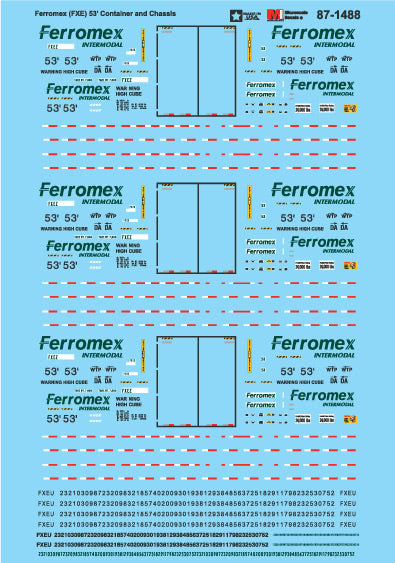 Microscale 87-1488 HO Ferromex (FXE) 53'' Container and Chassis Decal Sheet