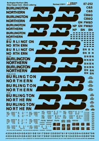 Microscale 87-252 HO BN ACF/Pullman Standard 2-Bay Covered Hoppers Decal Sheet