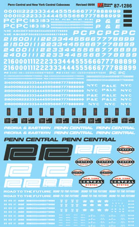Microscale 87-1286 HO Penn Central & New York Central Cabooses Decal Sheet