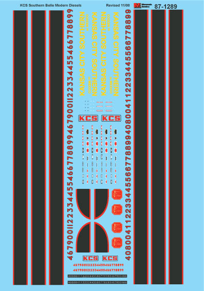 Microscale 87-1289 HO Kansas City Southern Belle Diesel Locomotive Decal Sheet