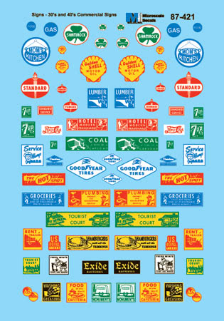 Microscale 87-421 HO 1930s & 40s Era Signs Commercial Signs Set #2 Decal Sheet