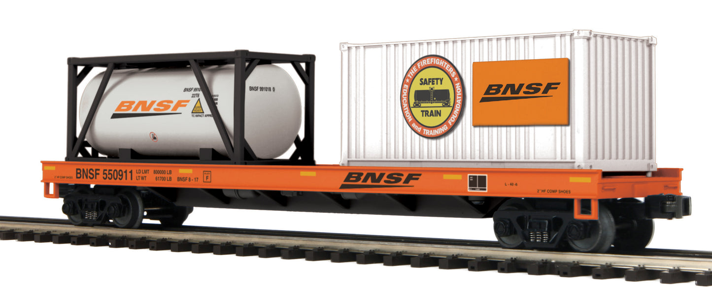 MTH 20-95294 O BNSF Flat Car with Tank Container and 20' Container #550911 LN/Box