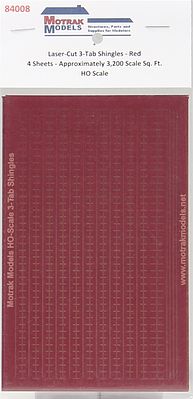 Motrak Models 84008 HO Red Laser-Cut 3-Tab Shingles
